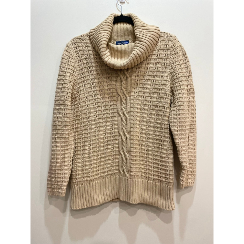 Vintage 90s Splendor Turtleneck Chunky Cable Knit Sweater XL Cotton Capsule